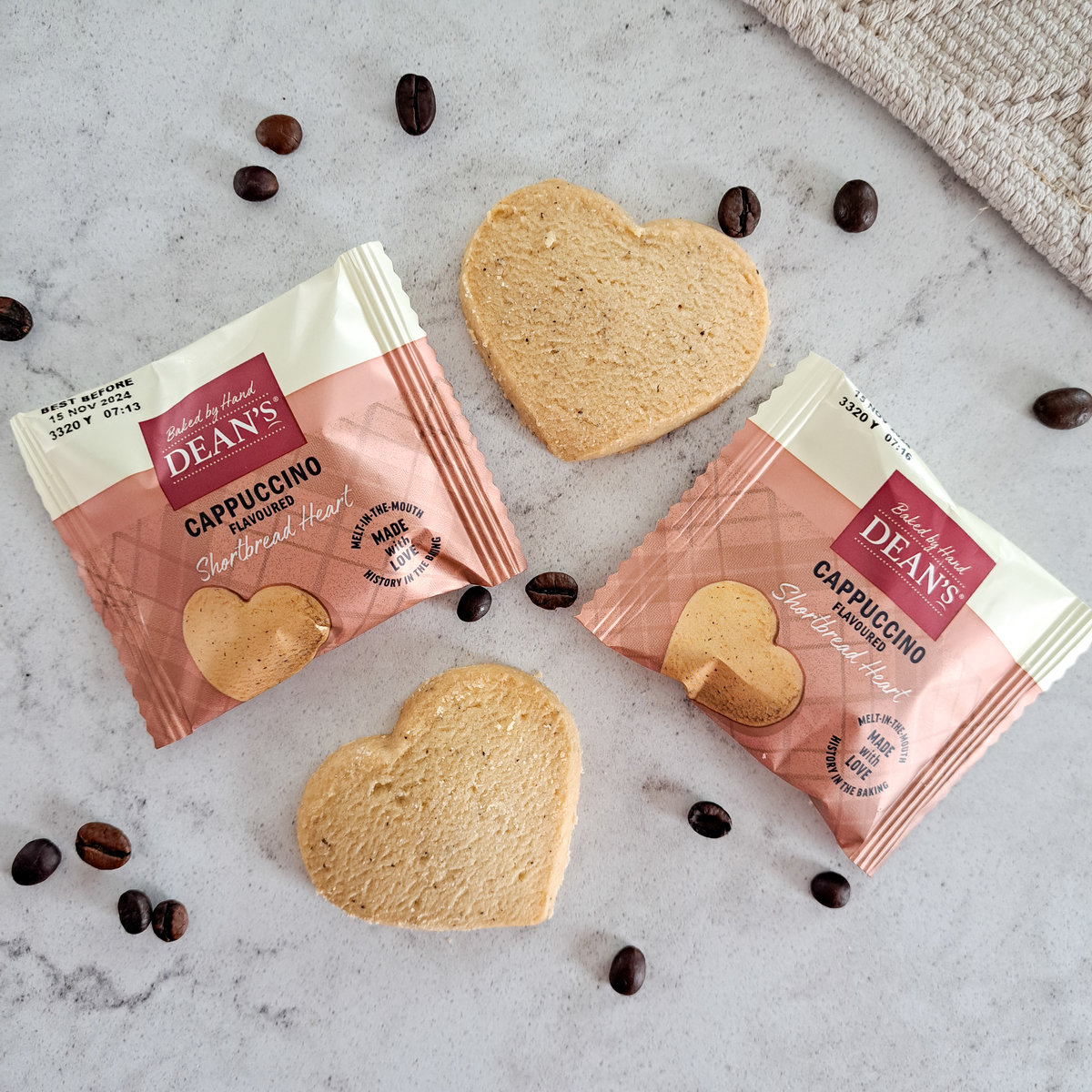 Buy the Cappuccino Shortbread Hearts 18g x 60 online at Dean's of Huntly Ltd