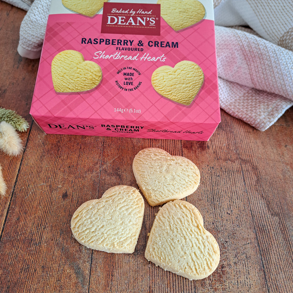 Buy the Raspberry & Cream Flavoured Shortbread Hearts 144g online at Dean's
